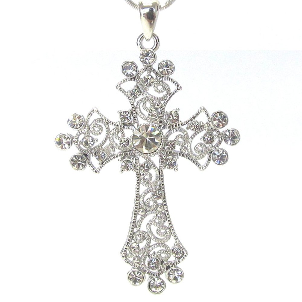 White Gold Filigree Cross Necklace